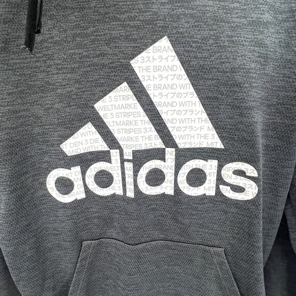 Adidas Sweatshirt Men's Small Gray Logo Graphic Print Pullover Hoodie Athleisure - Picture 2 of 7